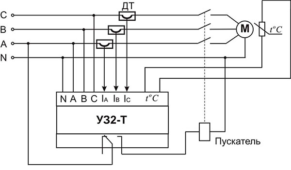 Схема подключения устройства контроля параметров УЗ2-Т