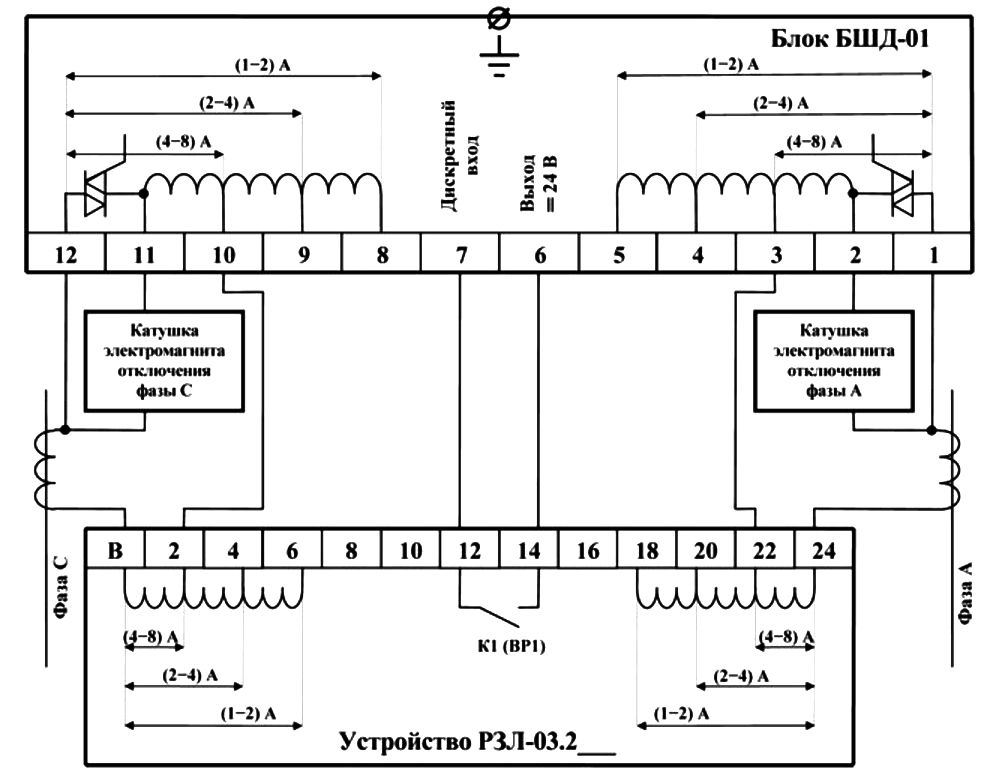 Схема подключения устройства РЗЛ-03.502