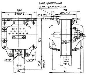 Рис.1. Схема габаритных размеров электромагнита МИС 5100 тянущего исполнения